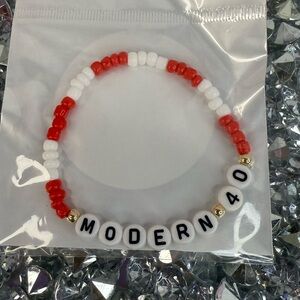 Bracelet beaded bday birthday Modern 40 Beaded Bracelet in Red and White